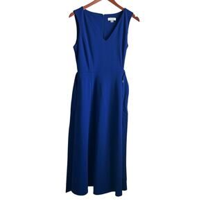 Calvin‎ Klein Women Midi Dress 8 Royal Blue Belted Career Business Classic Event